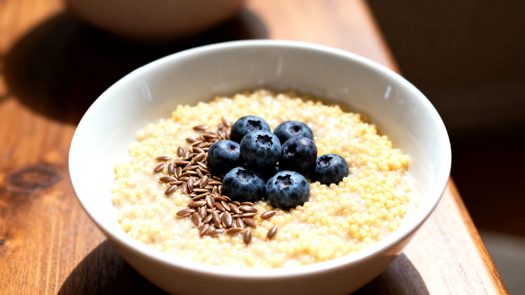 Porridge di miglio con semi di lino e mirtilli"