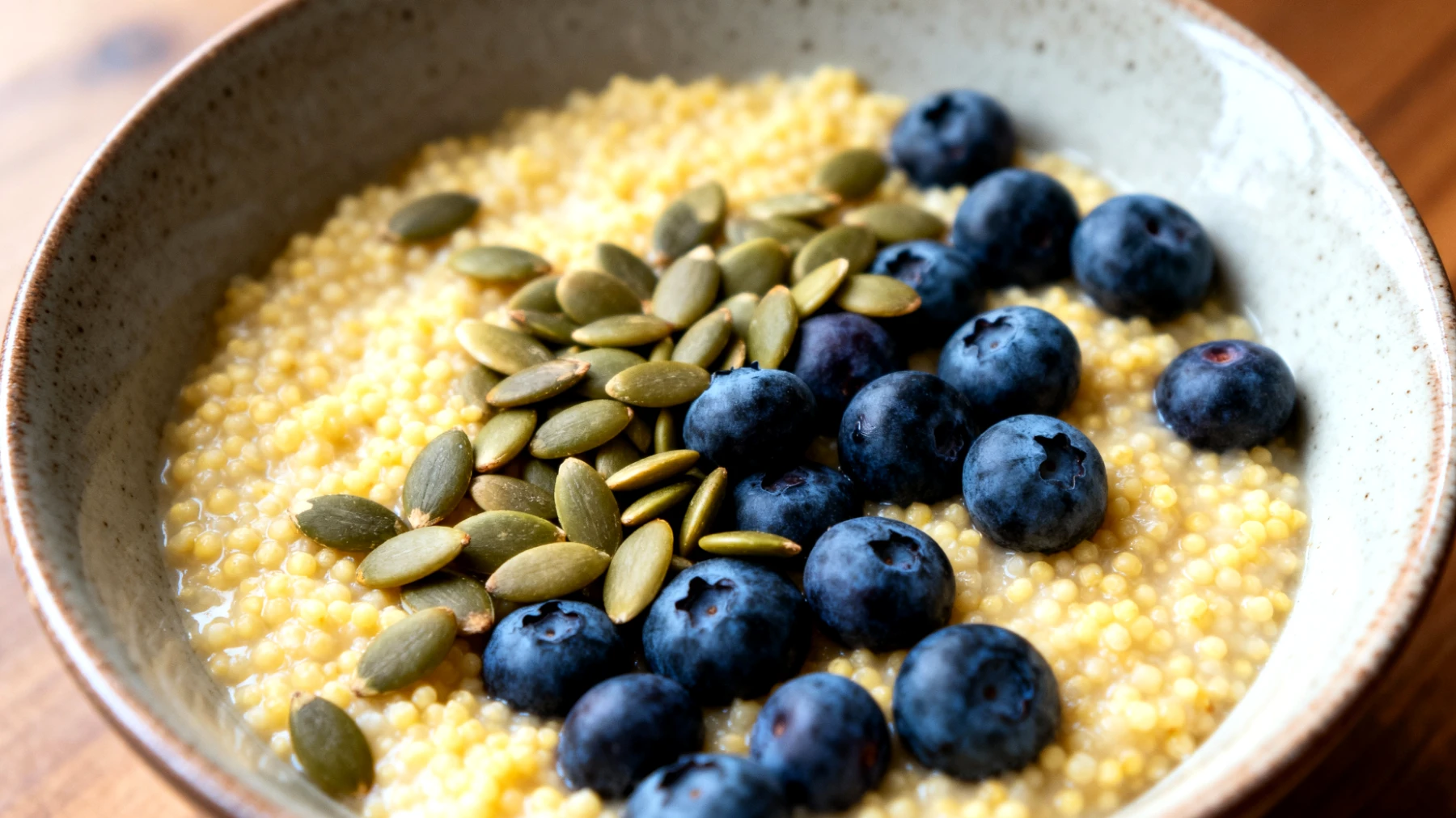 Porridge di miglio con semi di zucca e mirtilli"